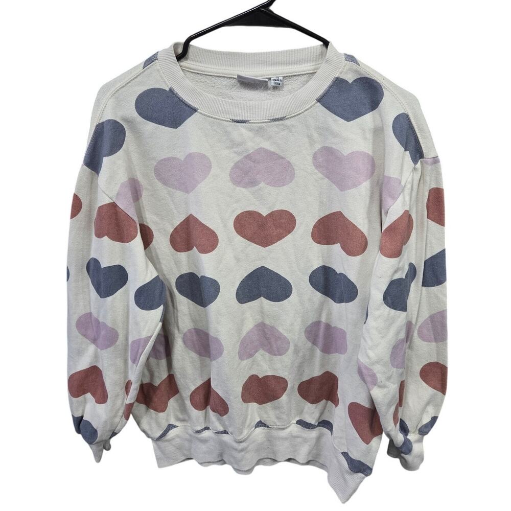 Cream Sweater w/ Multicolor Hearts - Mighty Fine - XS